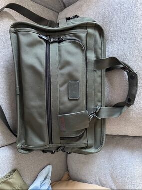 Tumi Olive Green Men's Laptop Briefcase with Black Hardware
